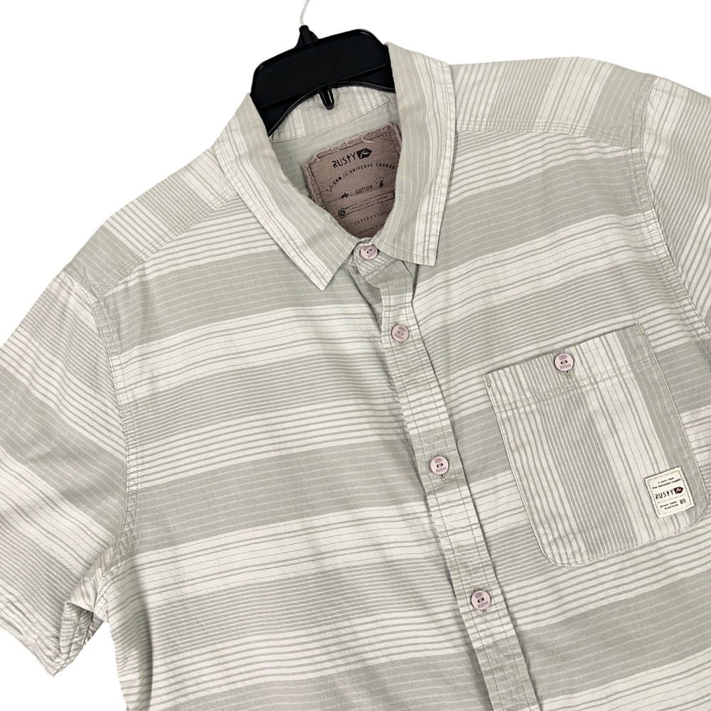 Rusty Button Up Board Shirt Horizontal Stripe Chest Pocket Casual Surf Mens XL‎